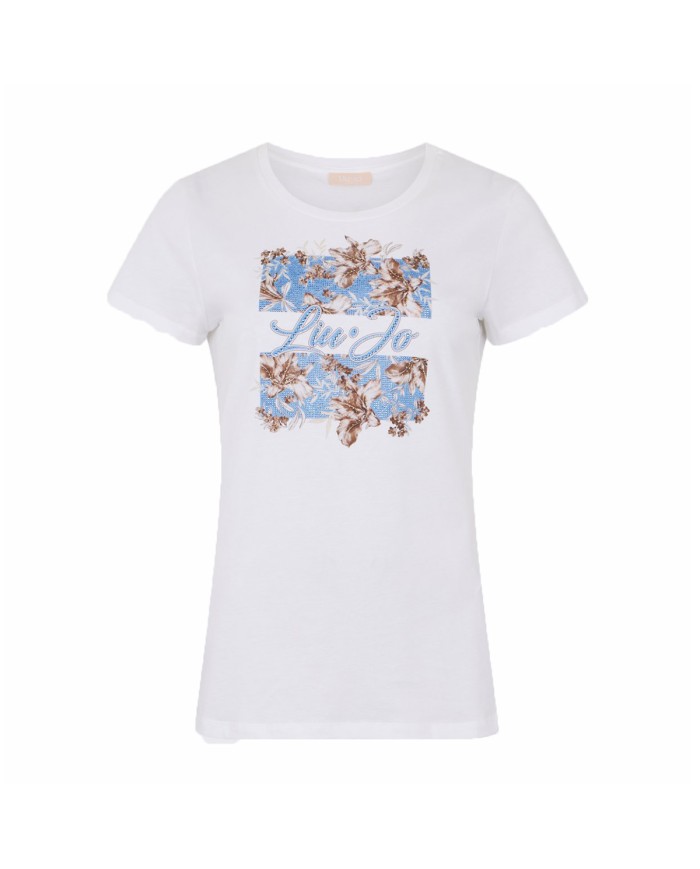 LIU-JO T SHIRT DONNA CON STAMPA E STRASS WHITE WA6493 126