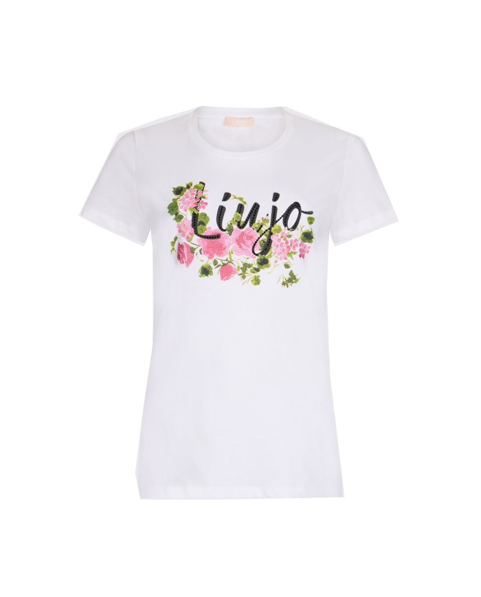 LIU-JO T SHIRT DONNA CON STAMPA E STRASS WHITE WA6493 126