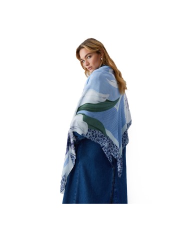 LIU-JO FOULARD DONNA GRANDE CON ORCHIDEA BLUE WAVE 2A6050 126