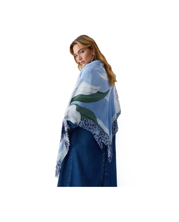 LIU-JO FOULARD DONNA GRANDE CON ORCHIDEA BLUE WAVE 2A6050 126
