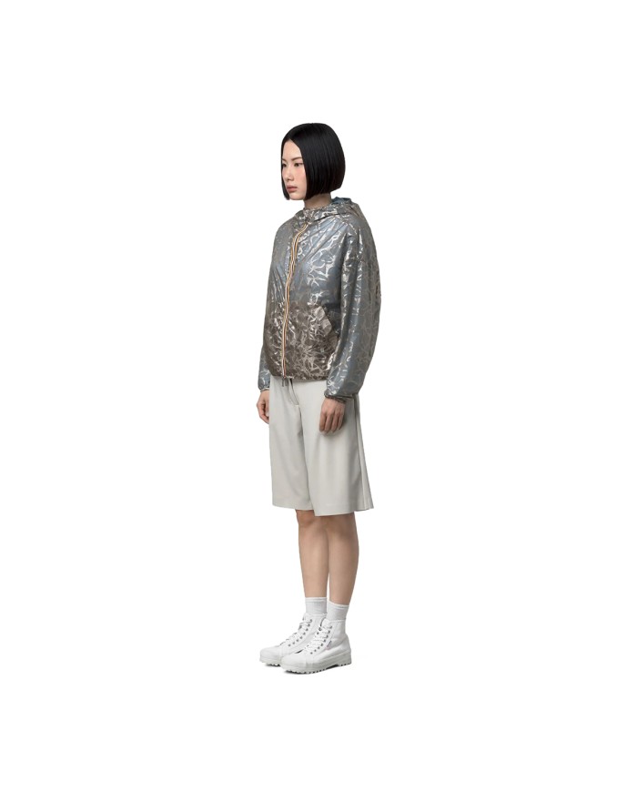 K-WAY GIACCA DONNA JACKET LAURETTE SUPER LIGHT LAMI DOUBLE BEIGE - BLUE LAMINATED K7137JW 126