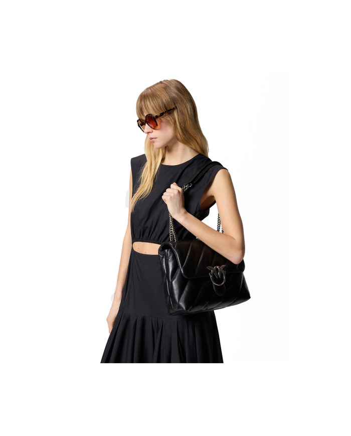 PINKO BORSA DONNA LOVE PUFF MAXI QUILT A TRACOLLA GRANDE BLACK SILVER 100037 126