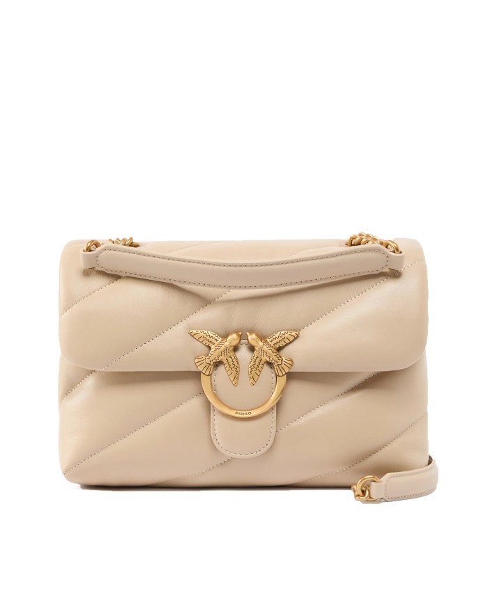 PINKO BORSA DONNA LOVE PUFF A TRACOLLA GRANDE NAPPA BUTTRFLY BEIGE GOLD 100038 126