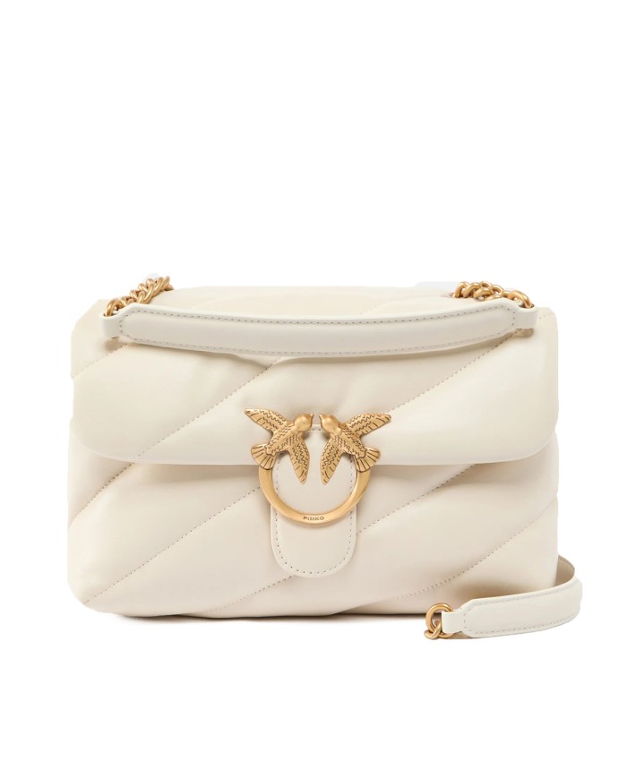 PINKO BORSA DONNA LOVE PUFF A TRACOLLA GRANDE NAPPA BUTTRFLY BIANCO GOLD 100038 126