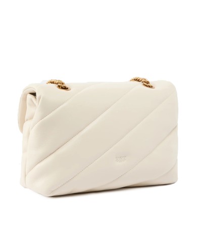 PINKO BORSA DONNA LOVE PUFF A TRACOLLA GRANDE NAPPA BUTTRFLY BIANCO GOLD 100038 126