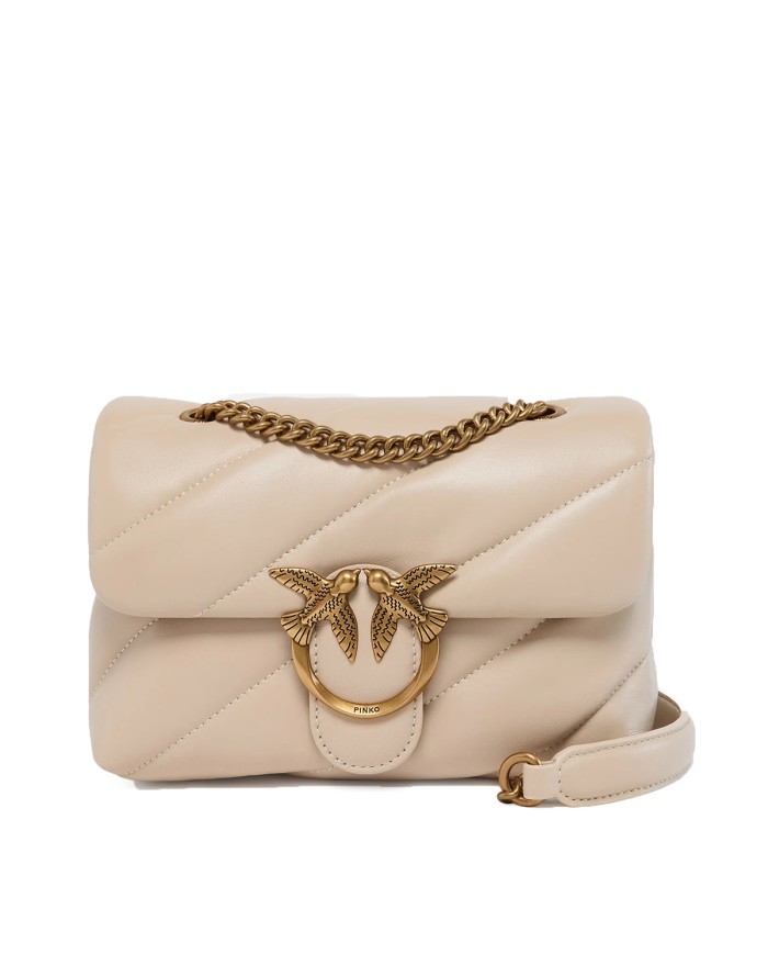 PINKO MINI BORSA DONNA LOVE PUFF A TRACOLLA NAPPA BUTTRFLY BEIGE GOLD 100039 126