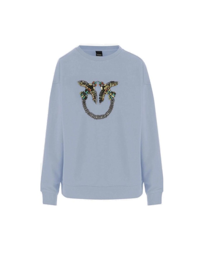PINKO FELPA NELLY  LOGO RICAMO AZZURRO ARONA 100534 126