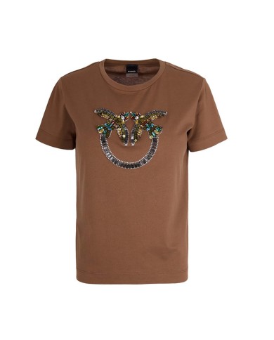 PINKO T SHIRT QUENTIN JERSEY LOGO RICAMO MARRONE 100535 126