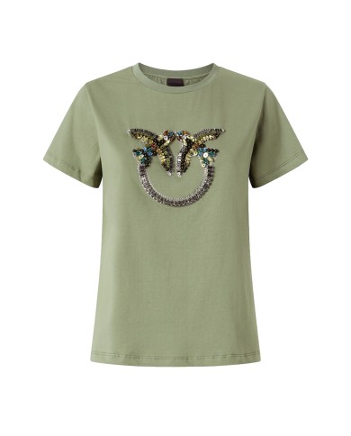 PINKO T SHIRT QUENTIN JERSEY LOGO RICAMO VERDE VERTIVER 100535 126