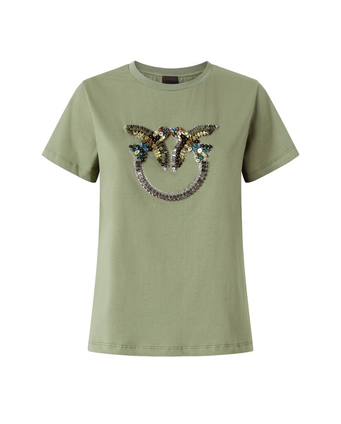 PINKO T SHIRT QUENTIN JERSEY LOGO RICAMO VERDE VERTIVER 100535 126