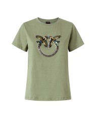 PINKO T SHIRT QUENTIN JERSEY LOGO RICAMO VERDE VERTIVER 100535 126