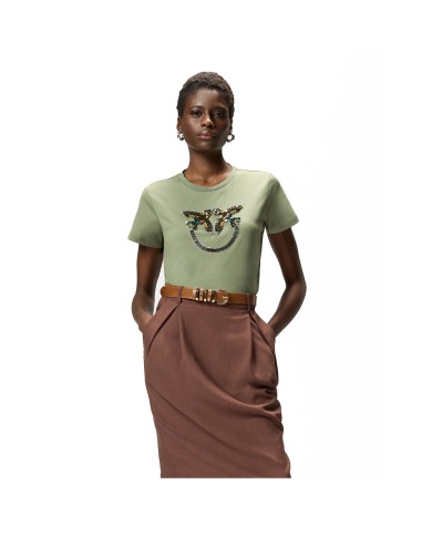 PINKO T SHIRT QUENTIN JERSEY LOGO RICAMO VERDE VERTIVER 100535 126