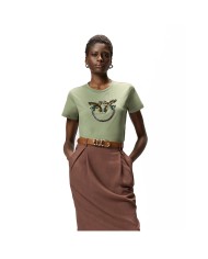 PINKO T SHIRT QUENTIN JERSEY LOGO RICAMO VERDE VERTIVER 100535 126
