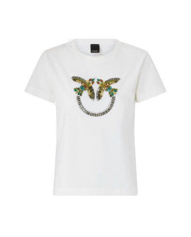 PINKO T SHIRT QUENTIN JERSEY LOGO RICAMO BIANCO NEVE 100535 126