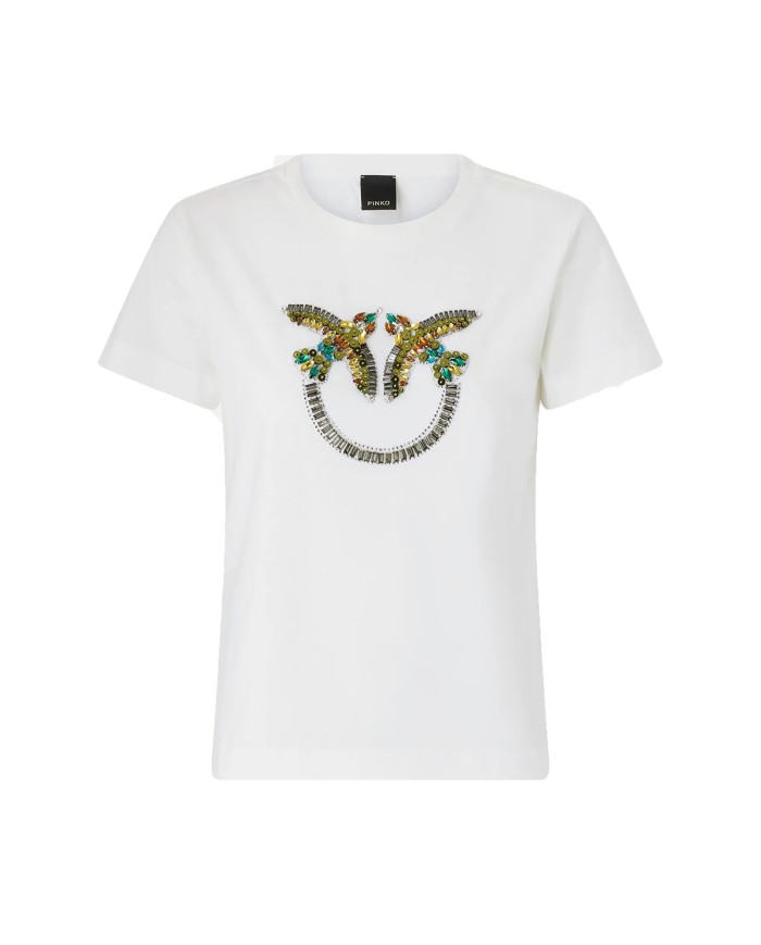 PINKO T SHIRT QUENTIN JERSEY LOGO RICAMO BIANCO NEVE 100535 126