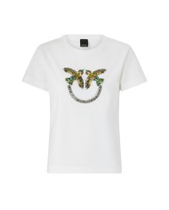 PINKO T SHIRT QUENTIN JERSEY LOGO RICAMO BIANCO NEVE 100535 126