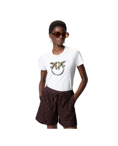 PINKO T SHIRT QUENTIN JERSEY LOGO RICAMO BIANCO NEVE 100535 126