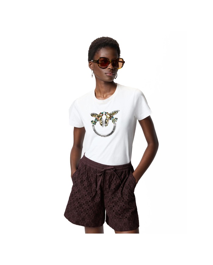 PINKO T SHIRT QUENTIN JERSEY LOGO RICAMO BIANCO NEVE 100535 126