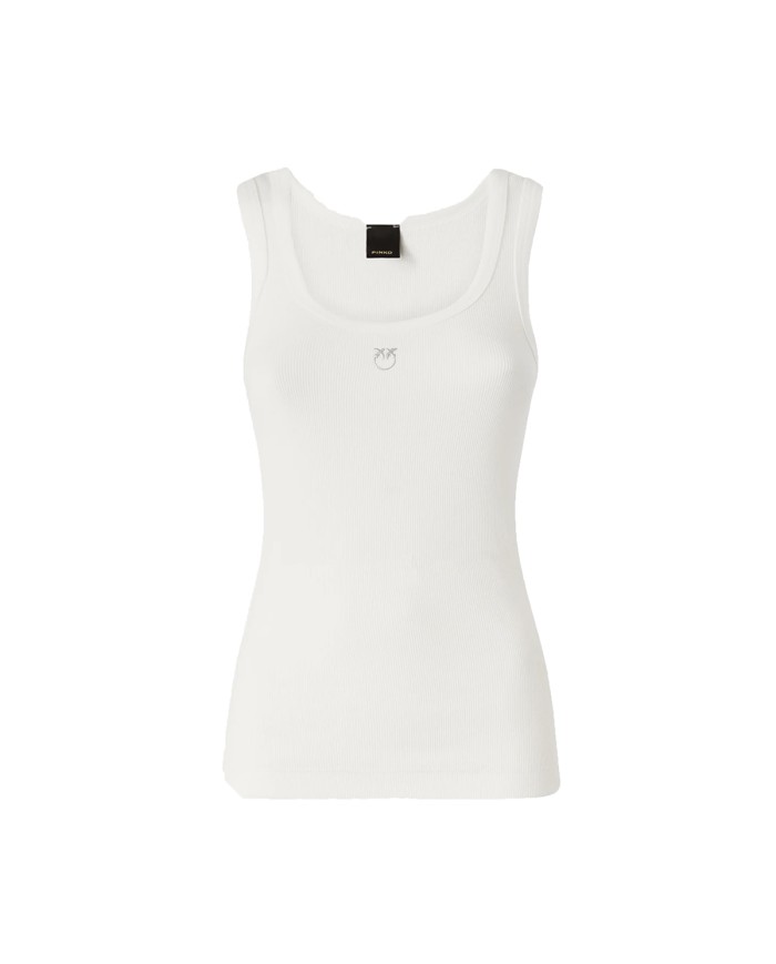 PINKO CANOTTA CALCOLATORE CON APPLICAZIONE LOGO LOVE BIRDS BIANCO NEVE 100807 126