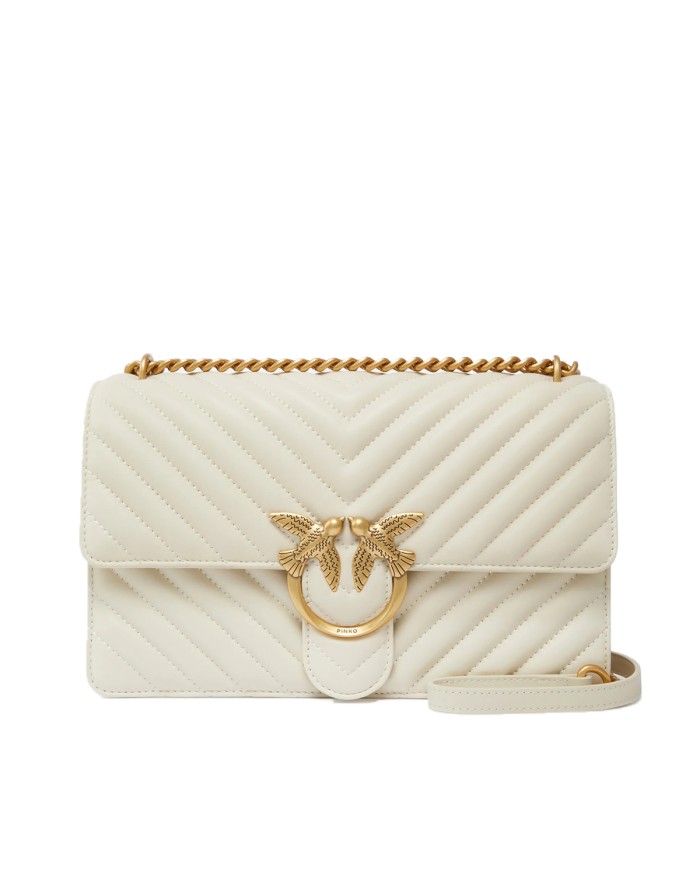 PINKO BORSA DONNA LOVE ONE MEDIA A TRACOLLA CHEVRON BIANCO GOLD 100941 126
