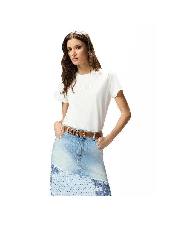 PINKO T-SHIRT START JERSEY RICAMO LOGO BIANCO NEVE 101752 126