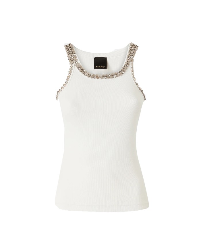PINKO CANOTTA CORIANDOLI COSTINA BIANCO BRILLANTE 104109 126
