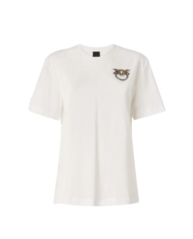 PINKO T-SHIRT STREPITOSO JERSEY CON APPLICAZIONE GIOIELLO LOVE BIRDS BIANCO NEVE 105526 126