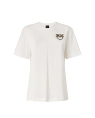 PINKO T-SHIRT STREPITOSO JERSEY CON APPLICAZIONE GIOIELLO LOVE BIRDS BIANCO NEVE 105526 126