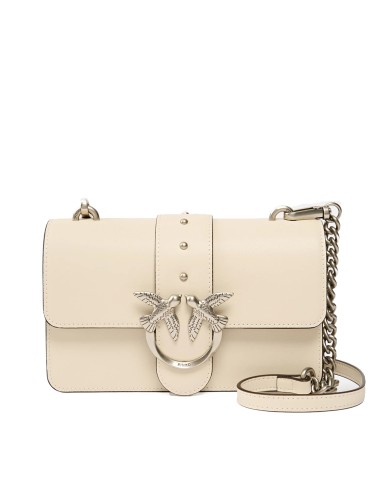 PINKO BORSA DONNA LOVE ONE PICCOLA A TRACOLLA CLASSIC VITELLO BIANCO E SILVER 105856 126