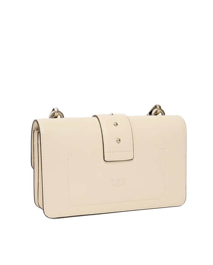 PINKO BORSA DONNA LOVE ONE PICCOLA A TRACOLLA CLASSIC VITELLO BIANCO E SILVER 105856 126