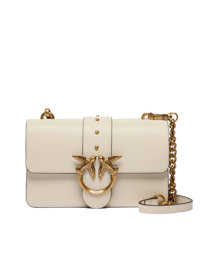 PINKO BORSA DONNA LOVE ONE PICCOLA A TRACOLLA CLASSIC VITELLO BIANCO E GOLD 105856 126