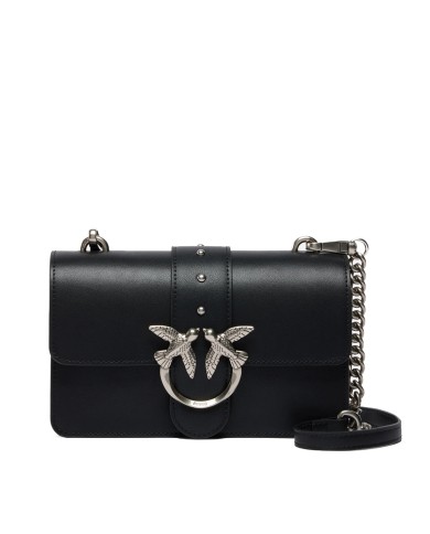 PINKO BORSA DONNA LOVE ONE PICCOLA A TRACOLLA CLASSIC VITELLO NERO E SILVER 105856 126