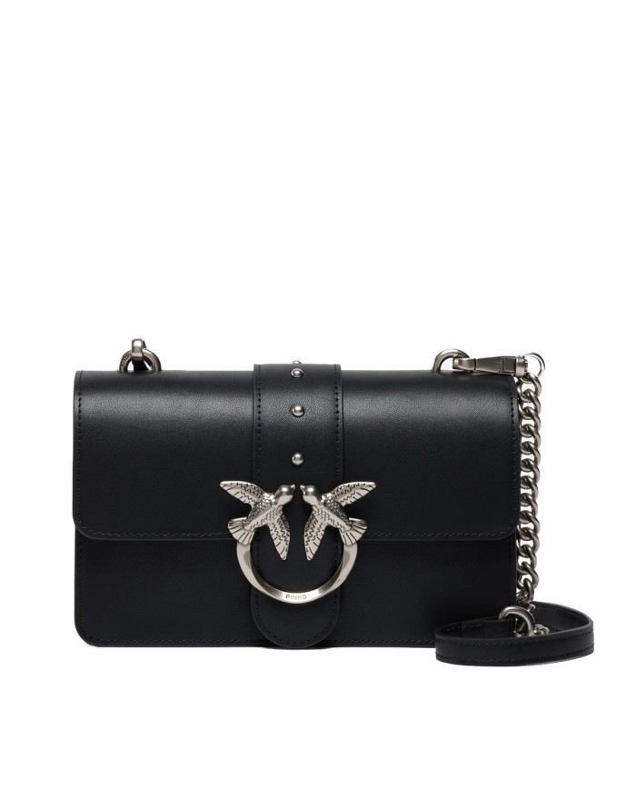PINKO BORSA DONNA LOVE ONE PICCOLA A TRACOLLA CLASSIC VITELLO NERO E SILVER 105856 126