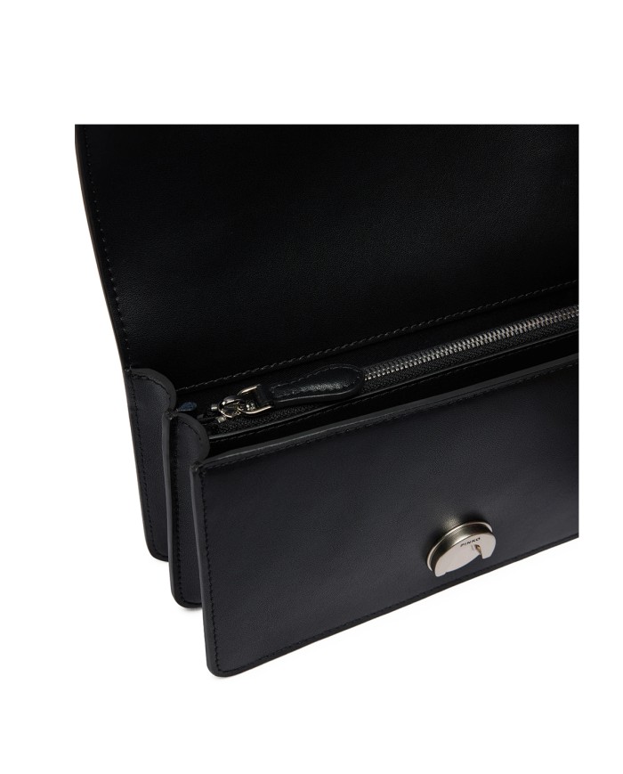PINKO BORSA DONNA LOVE ONE PICCOLA A TRACOLLA CLASSIC VITELLO NERO E SILVER 105856 126
