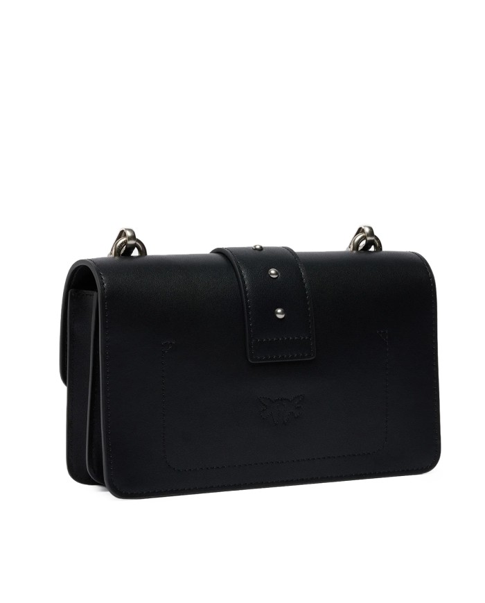 PINKO BORSA DONNA LOVE ONE PICCOLA A TRACOLLA CLASSIC VITELLO NERO E SILVER 105856 126