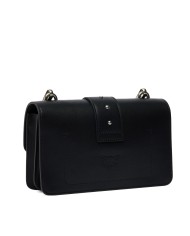 PINKO BORSA DONNA LOVE ONE PICCOLA A TRACOLLA CLASSIC VITELLO NERO E SILVER 105856 126