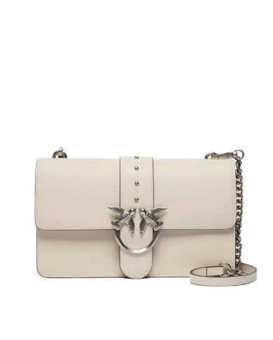PINKO BORSA DONNA LOVE ONE MEDIA A MANO CLASSIC VITELLO BIANCO E SILVER 105857 126