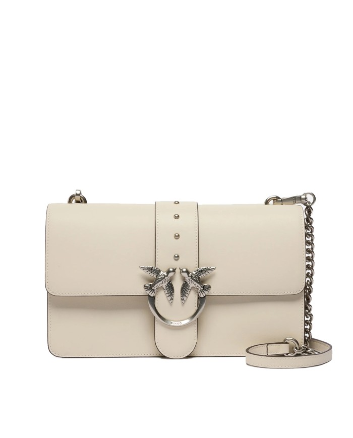 PINKO BORSA DONNA LOVE ONE MEDIA A MANO CLASSIC VITELLO BIANCO E SILVER 105857 126