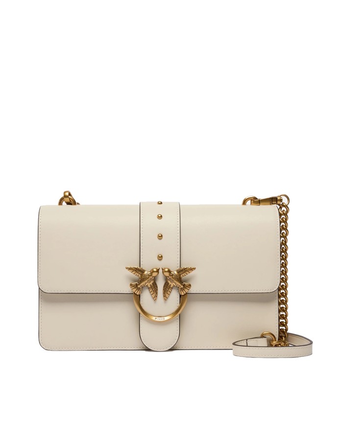 PINKO BORSA DONNA LOVE ONE MEDIA A MANO CLASSIC VITELLO BIANCO E GOLD 105857 126
