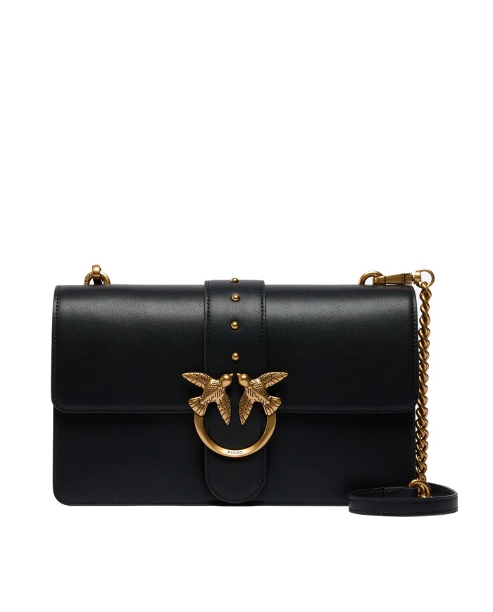 PINKO BORSA DONNA LOVE ONE MEDIA A MANO CLASSIC VITELLO NERO E ORO 105857 126