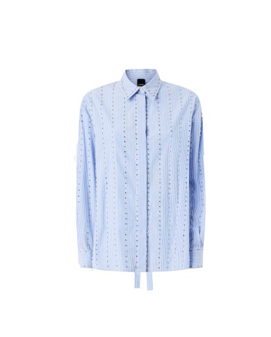 PINKO CAMICIA CARLEY A RIGHE CON DECORAZIONI GIOIELLO BIANCO E AZZURRO 106225 126