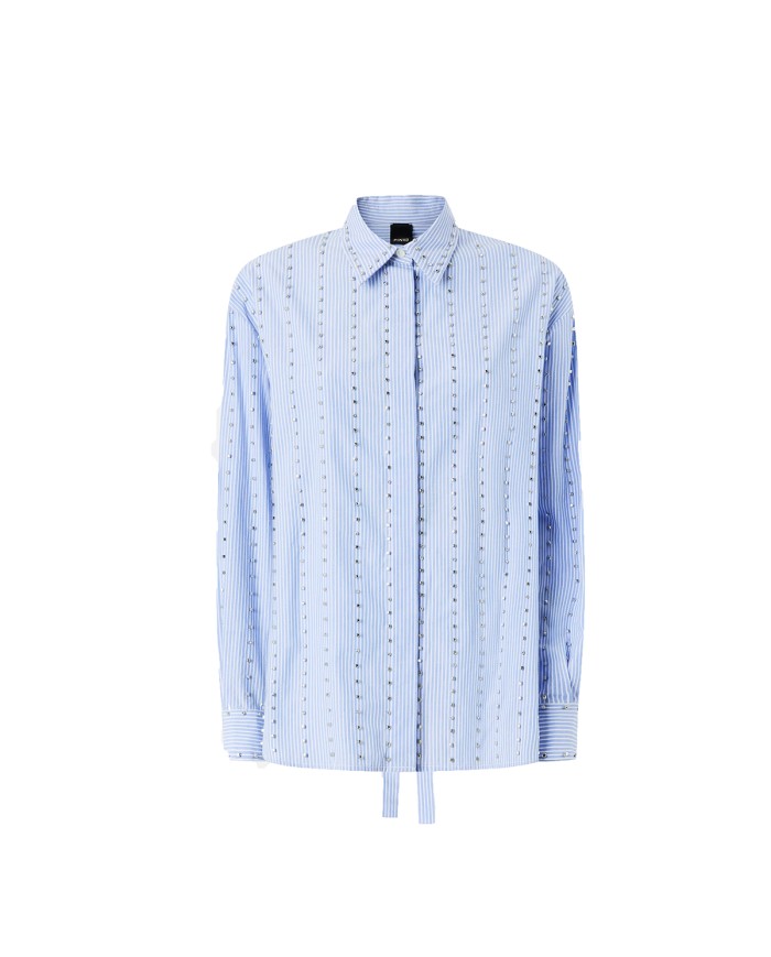 PINKO CAMICIA CARLEY A RIGHE CON DECORAZIONI GIOIELLO BIANCO E AZZURRO 106225 126