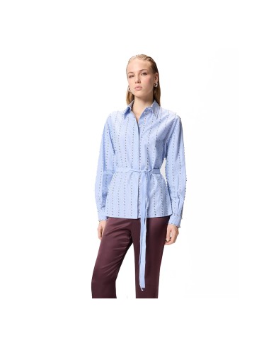 PINKO CAMICIA CARLEY A RIGHE CON DECORAZIONI GIOIELLO BIANCO E AZZURRO 106225 126