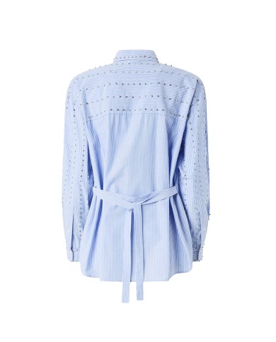 PINKO CAMICIA CARLEY A RIGHE CON DECORAZIONI GIOIELLO BIANCO E AZZURRO 106225 126