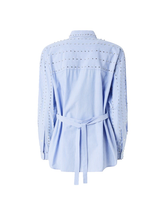 PINKO CAMICIA CARLEY A RIGHE CON DECORAZIONI GIOIELLO BIANCO E AZZURRO 106225 126