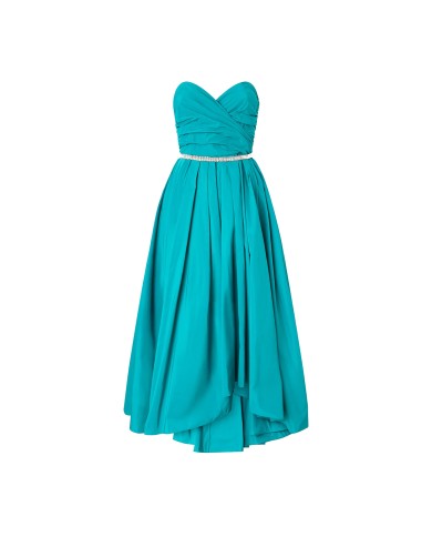PINKO ABITO DATTERO IN TAFFETA CON CINTURINA GIOIELLO VERDE MATTONELLA 106254 126