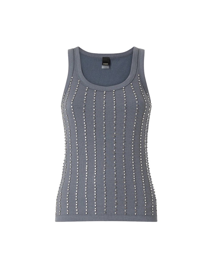 PINKO TOP CANOTTA COSTINA CECILY CON DETTAGLI GIOIELLO ASFALTO 106265 126