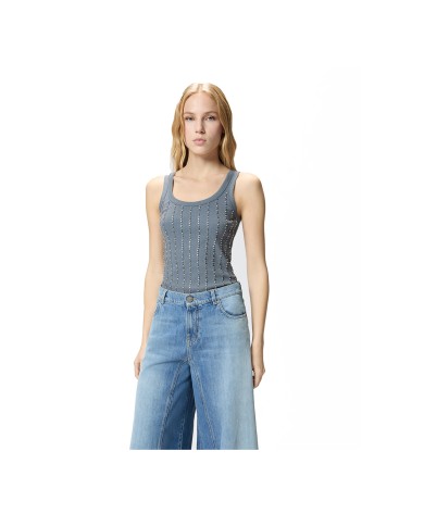 PINKO TOP CANOTTA COSTINA CECILY CON DETTAGLI GIOIELLO ASFALTO 106265 126