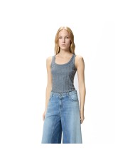 PINKO TOP CANOTTA COSTINA CECILY CON DETTAGLI GIOIELLO ASFALTO 106265 126