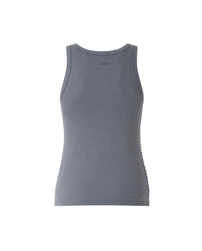 PINKO TOP CANOTTA COSTINA CECILY CON DETTAGLI GIOIELLO ASFALTO 106265 126